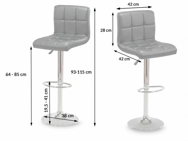 Барный стул с параметрами по высоте, ширине, глубине
